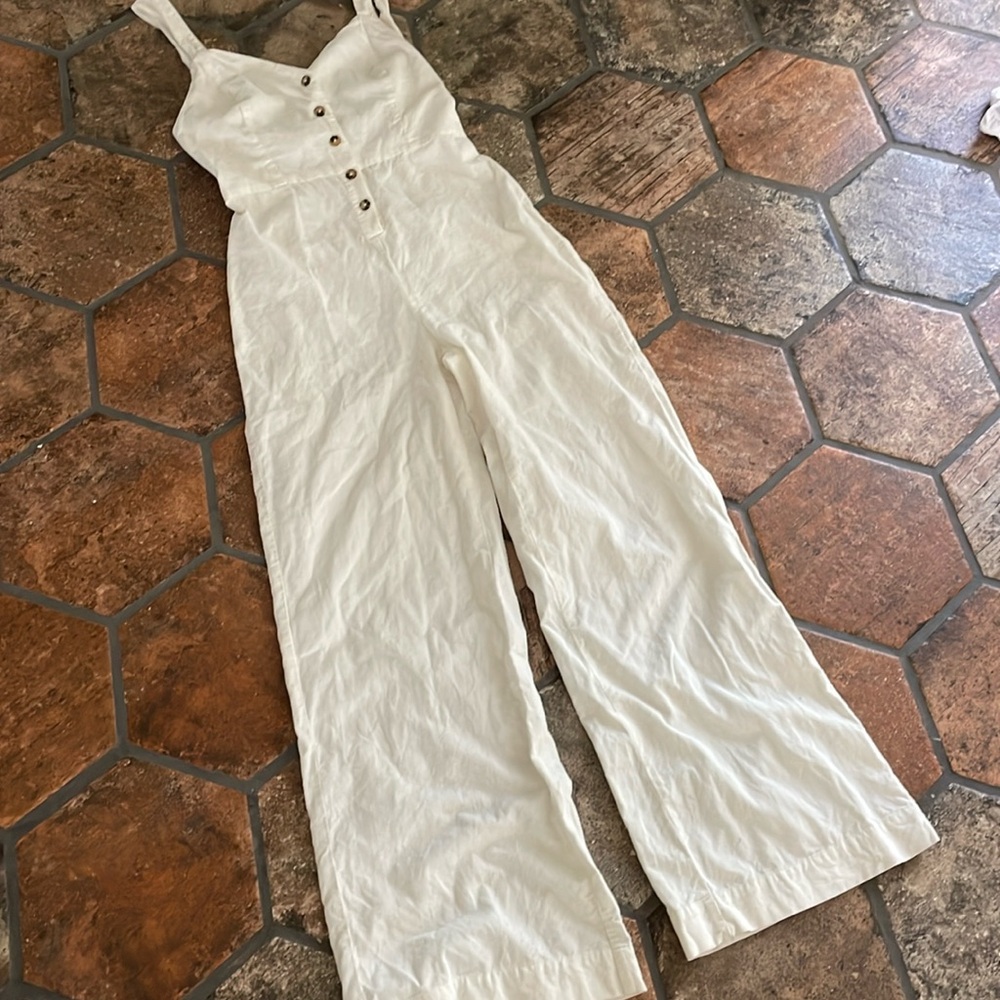 Knot Sisters Corduroy overall jumpsuit wide leg flair creme Bibb overalls M